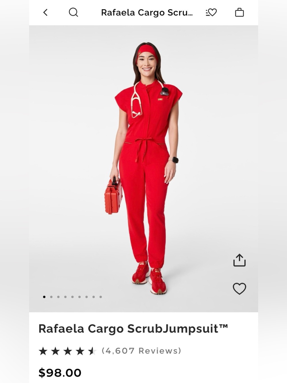 Figs Rafaela Cargo Jogger Scrub Jumpsuit - Red